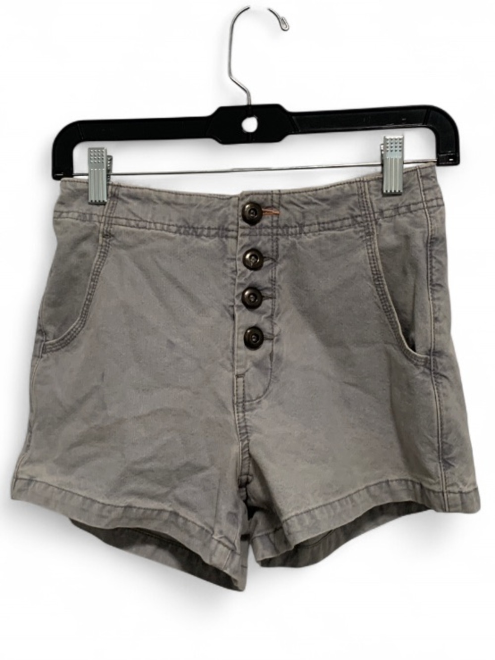 Pilcro High-Waist Button-Front Lace Up Back Sailor Shorts in Light Gray